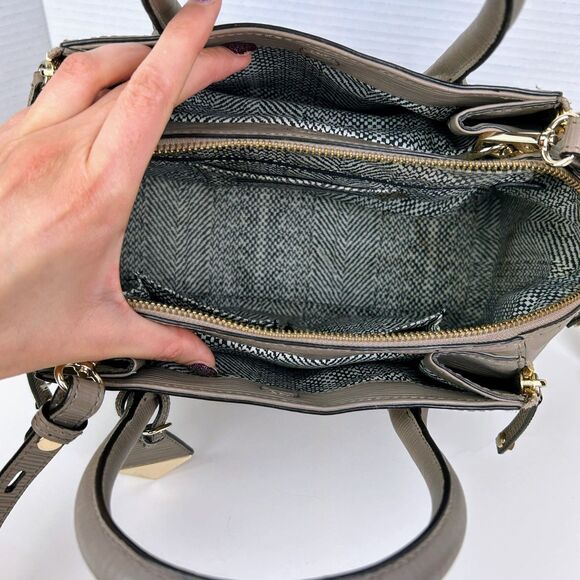 Rebecca Minkoff Perry Satchel Structured Leather Crossbody Bag Grey Taupe Handle - Picture 6 of 16